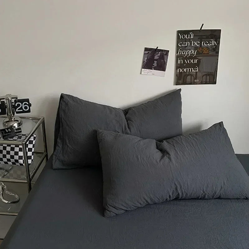 Afralia™ Solid Sleep Naked Cotton Bedding Set 4Pcs, Super Soft Mix Colored Comfort Bed Liner