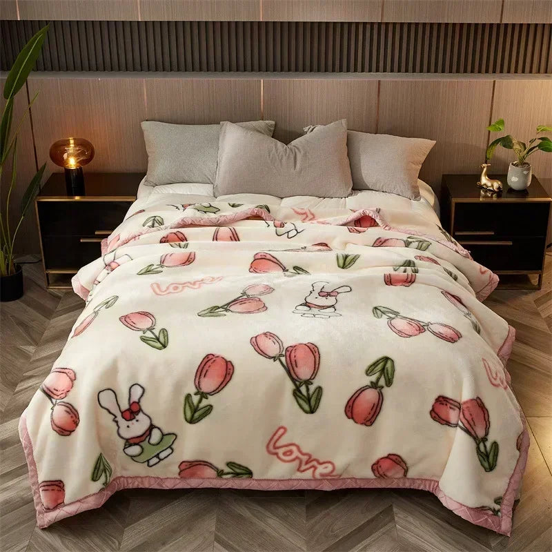 Afralia™ Cozy Flocked Raschel Blanket | Soft & Warm Double-Sided Winter Bedding