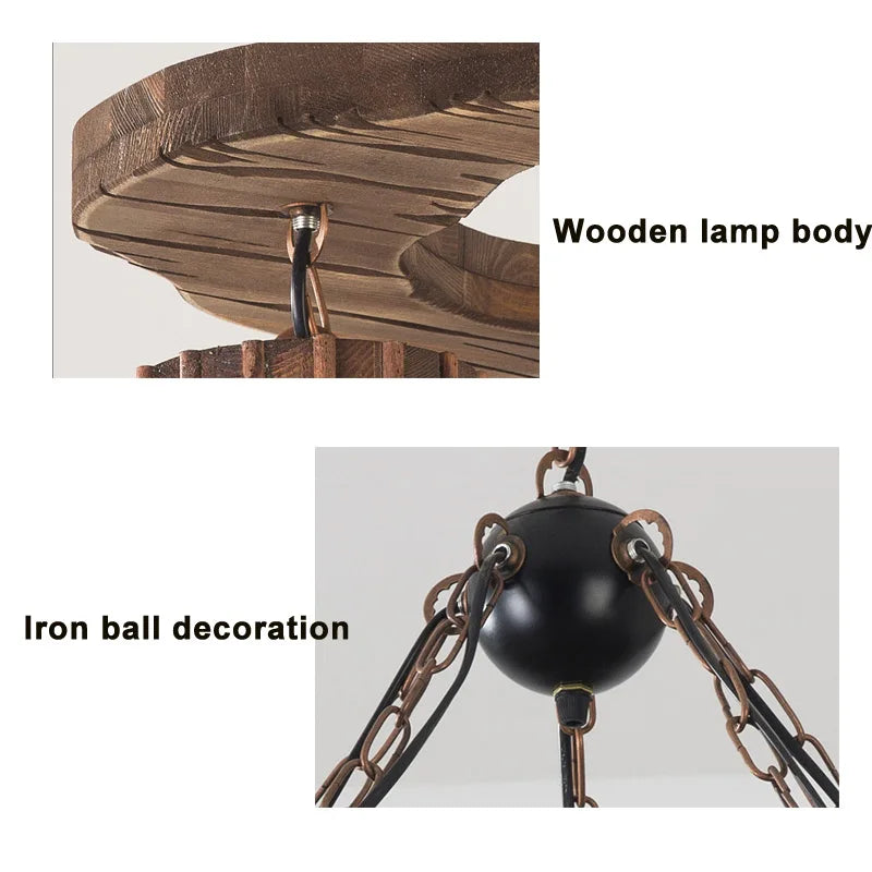 Afralia™ Vintage Wood Pendant Light Industrial Style for Clothing Store Bar Cafe