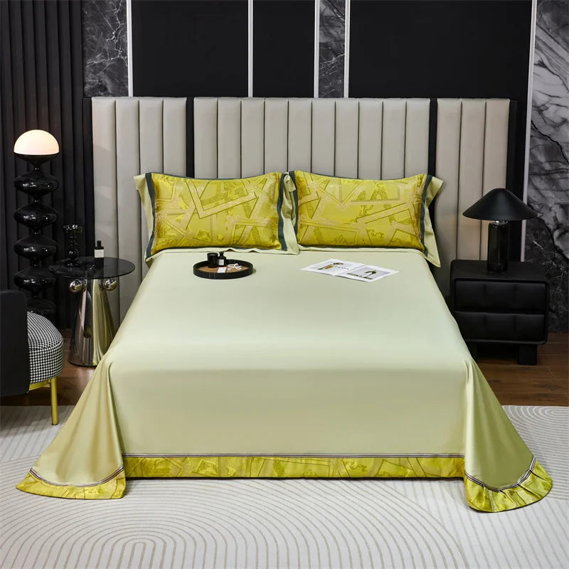 Afralia™ Luxury Jacquard Yellow Champagne Bedding Set with Satin Finish - 4-Piece