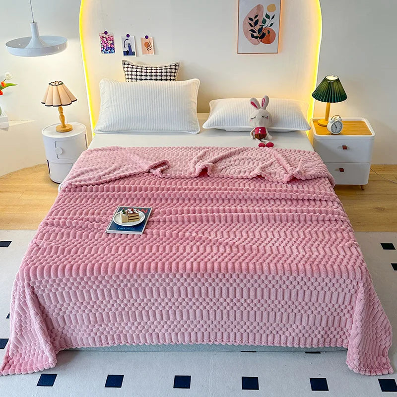 Afralia™ Striped Coral Fleece Blanket | Soft & Cozy Bed Cover for Home, Office, and Travel