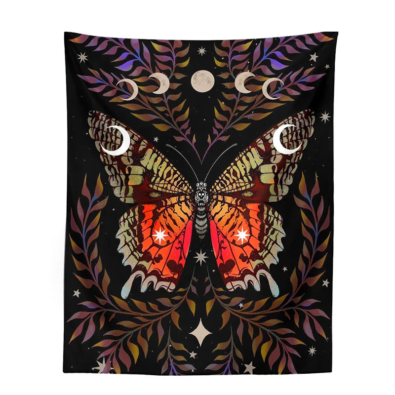 Afralia™ Moon Phase Butterfly Vintage Aesthetic Tapestry Butterfly Star Room Decor