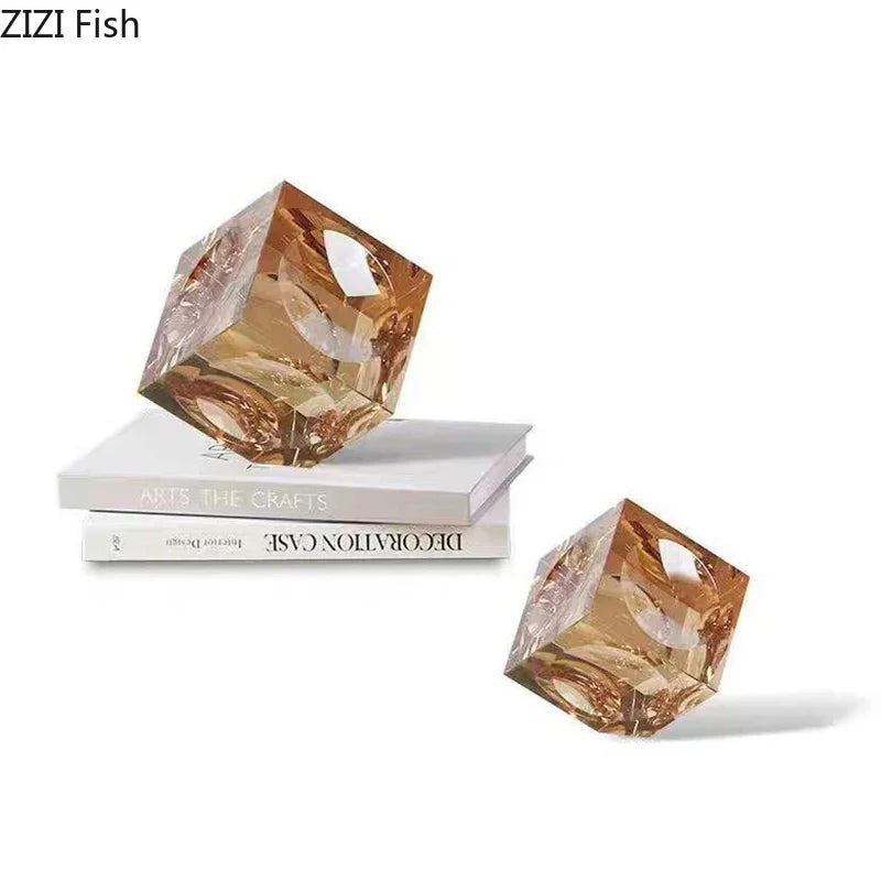 Afralia™ Crystal Cube Statue Desk Ornament - Creative Room Decor Sculpture