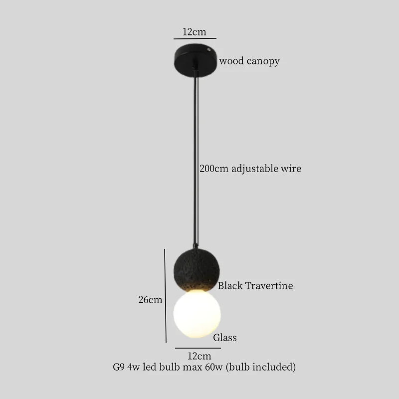 Afralia™ LED Pendant Lights Black Travertine Table Hanging Lamp for Bedroom Living Dining Room