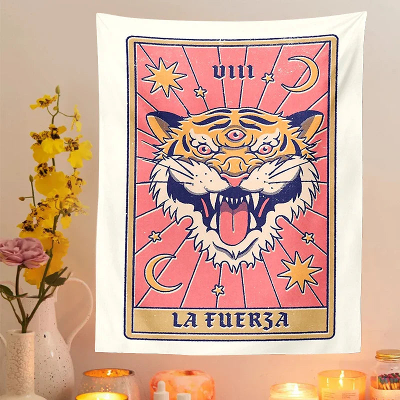 Afralia™ Tarot Sun Moon Wall Hanging: Vintage Tiger Aesthetic Boho Tapestries