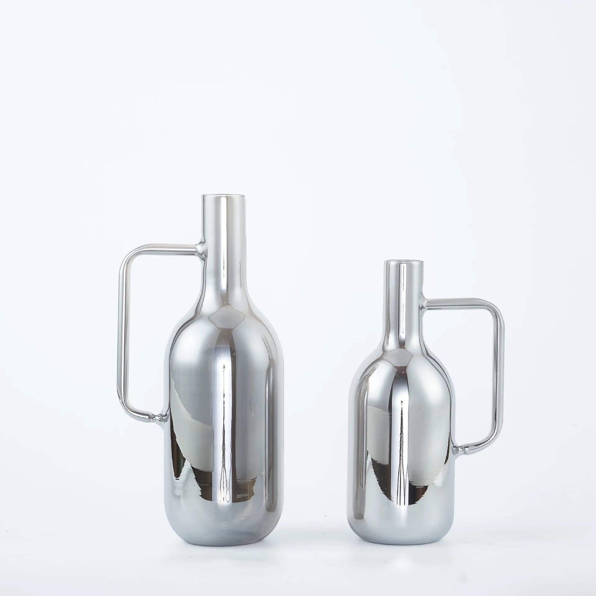 Afralia™ Silver Glass Vase with Geometric Handle for Living Room Dining Kitchen