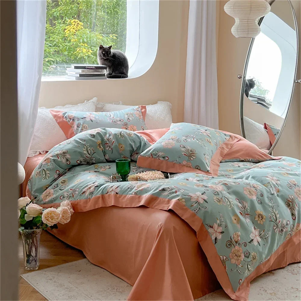 Afralia™ Colorful Bedding Set: King/Queen Size Bed Lines, Sheet, Pillowcase, Duvet Cover Set