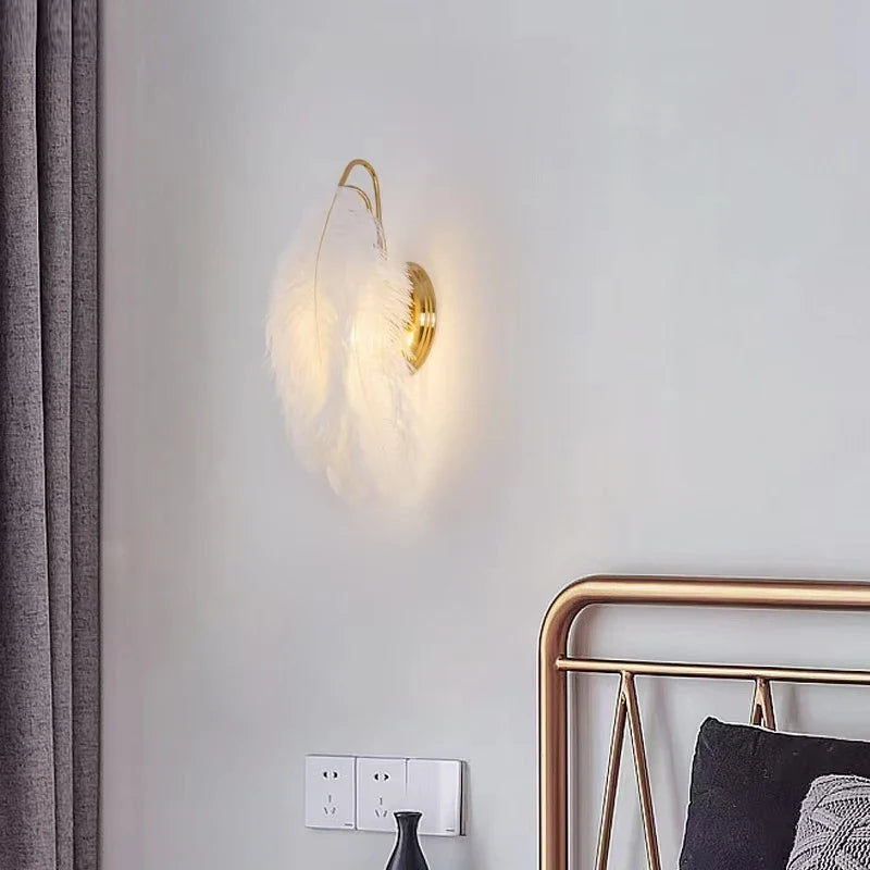 Afralia™ Nordic Feather Wall Lamps for Girl's Princess Room Decor & Bedroom Sconces