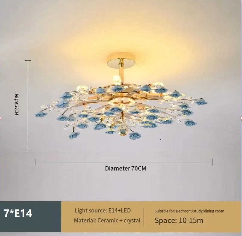 Afralia™ Ceramic Flower Crystal Ceiling Light - Modern Luxe LED Nordic Room Lamp
