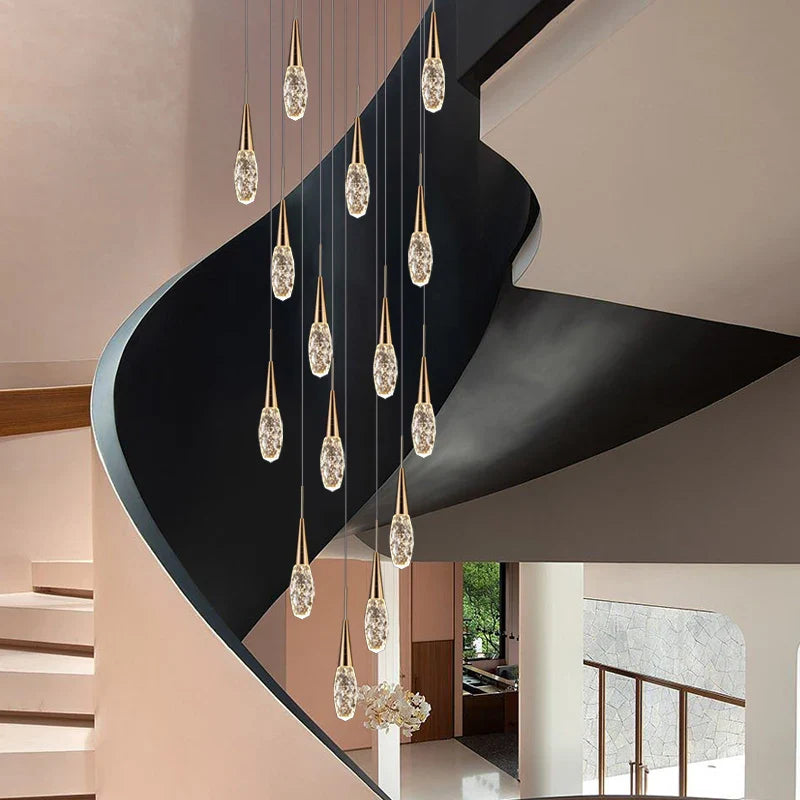 Afralia™ Crystal Penthouse Chandelier: Modern Nordic Loft Apartment Staircase Pendant Light
