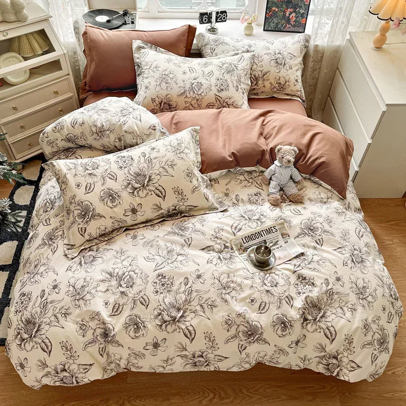 Afralia™ Sanded Cotton Bedding Set King Queen RU Size Duvet Cover Sets, Premium Quality