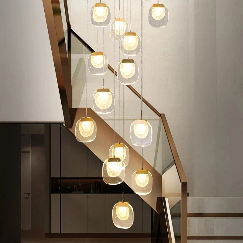 Afralia™ Gold Crystal Staircase Chandelier: Luxury Indoor Lighting for Dining Room & Hallway