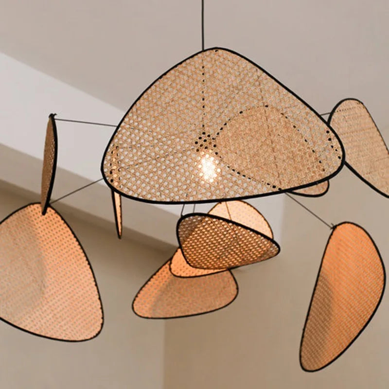 Afralia™ Rattan Art Leaf Grid Chandelier Floor Lamp for Modern Living Room & Bedroom