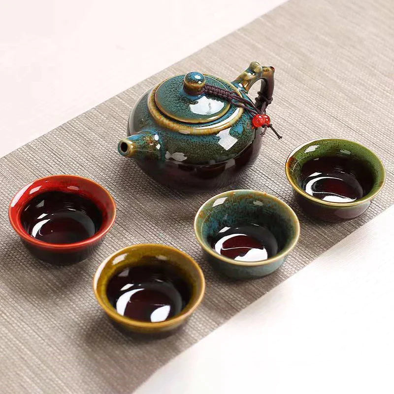 Afralia™ Ceramic Tea Set Chinese Gaiwan Gongfu Pot Teapot Cup Coffee Travel Kit