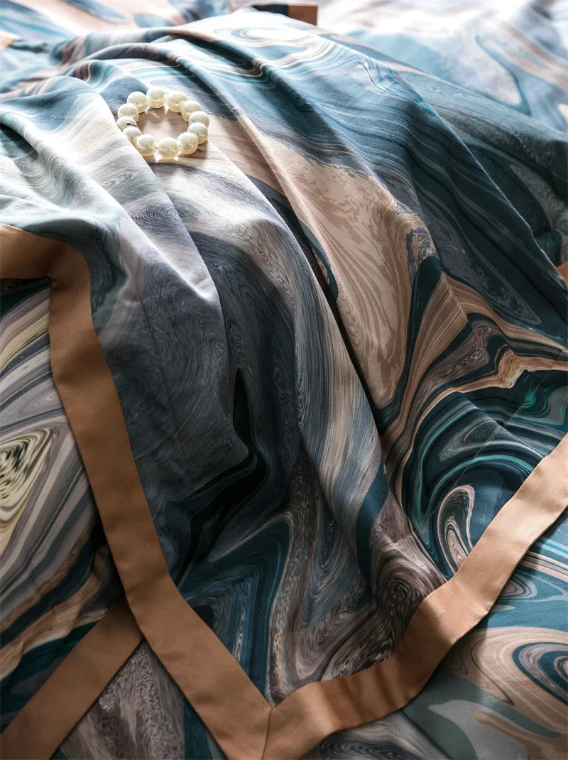 Afralia™ Vintage Distorted Painting Print Bedding Set with Soft Lyocell Cotton, Silky Feel