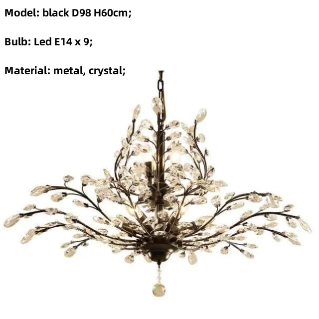 Afralia™ Retro Branch Black Crystal Chandelier, LED Pendant Light for Bedroom, Art Decor Lighting