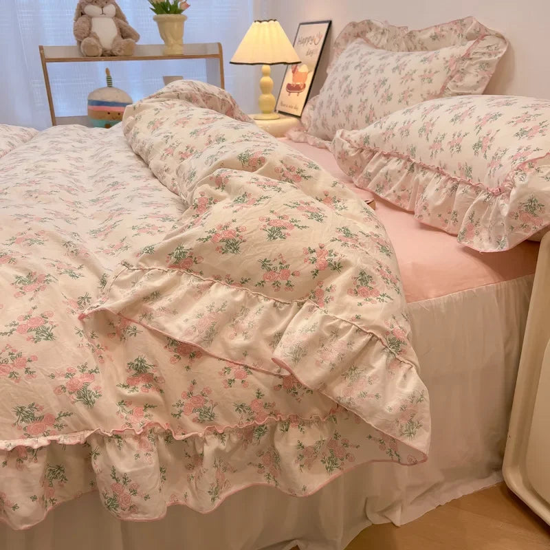 Afralia™ Floral Bed Skirt Set in Skin-Friendly Cotton for Comfy Sleep Quality
