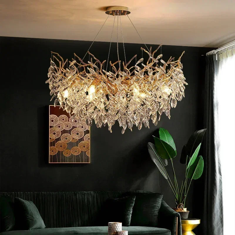 Afralia™ Crystal Branch Pendant Light Chandelier Luxe LED Gold Droplight