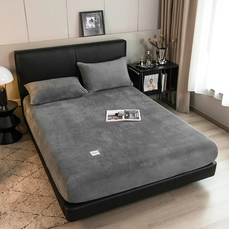 Afralia™ Winter Velvet Fitted Bed Sheet: Nordic Plush Mattress Cover, Warm & Non-Slip