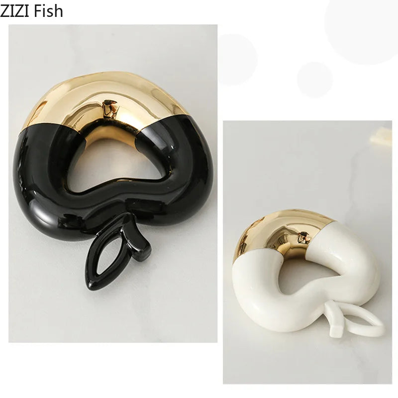 Afralia™ Gold Apple Pear Statue Ceramic Ornaments Desk Decoration Modern Crafts Sculpture