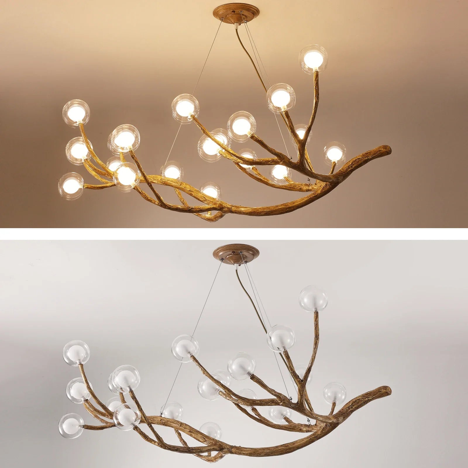 Resin Tree Branch Chandelier G4 Bubble Pendant Light by Afralia™ - Retro Glass Hanging Lamp