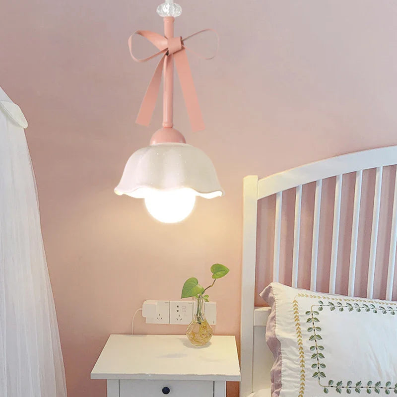 Afralia™ Pink Bowknot Princess Room LED Pendant Light