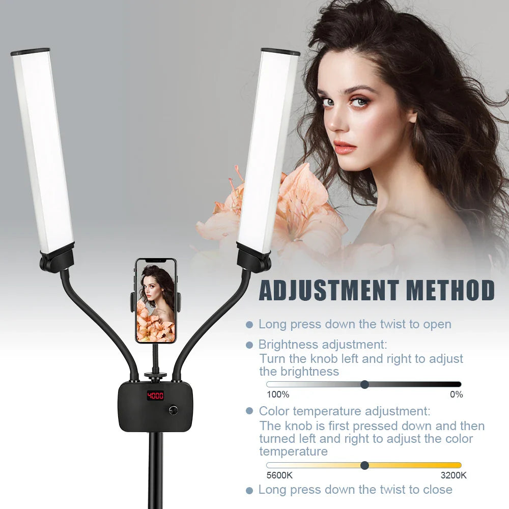 Afralia™ Dualarm LED Beauty Light with Circular Light Strip on Tripod