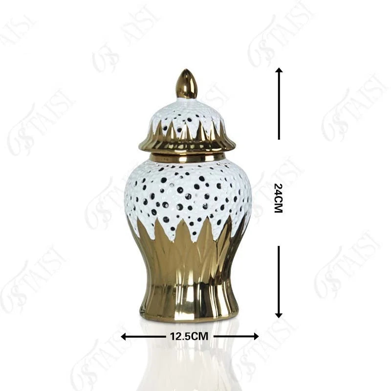 Afralia™ Elegant Golden Porcelain Jar for Home Decoration and Storage