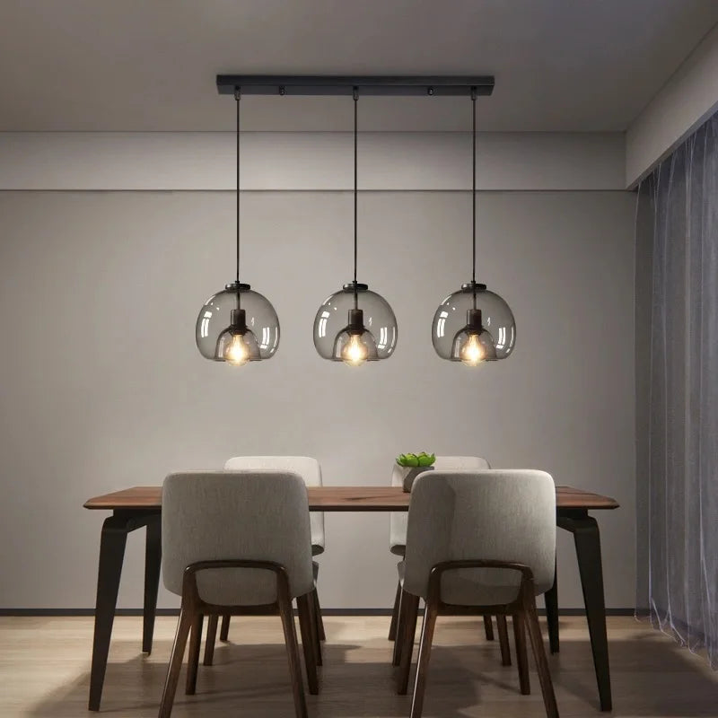 Afralia™ Smoke Gray Glass Pendant Lights: Minimalist Nordic LED Industrial Hanging Lamp