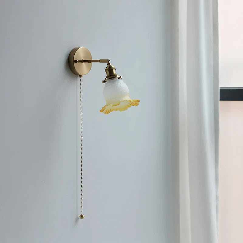 Afralia™ Flower Glass LED Wall Light Fixture Up Down Rotate Copper Bedside Lamp