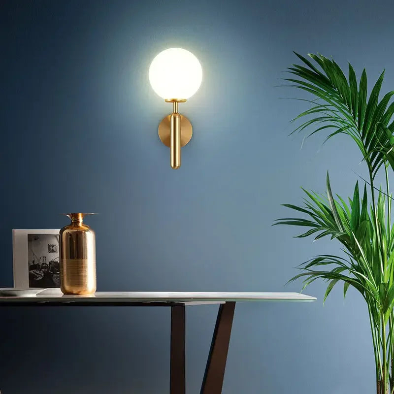 Afralia™ Modern Gold Glass Wall Lamp for Hotel Bedroom LED Indoor Energy Saving