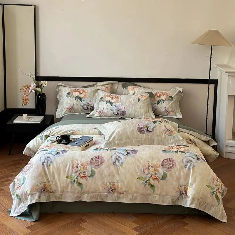 Afralia™ Vintage Rose Flowers Bedding Set, 1000TC Egyptian Cotton, 4Pcs