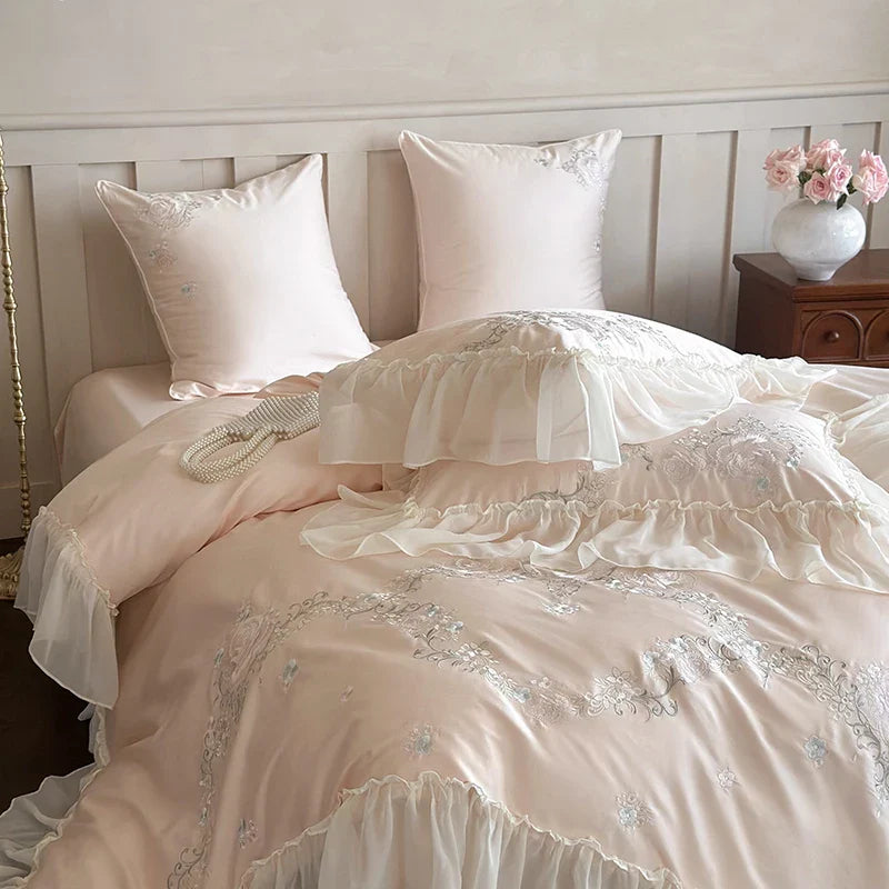 Afralia™ Luxury Flowers Embroidery Bedding Set Queen King Size 1000TC Egyptian Cotton