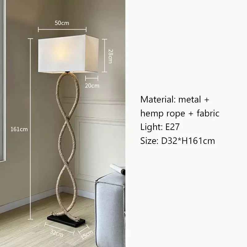 Afralia™ Hemp Rope Fabric Shade LED Floor Lamp for Nordic Retro Wabi Sabi Style