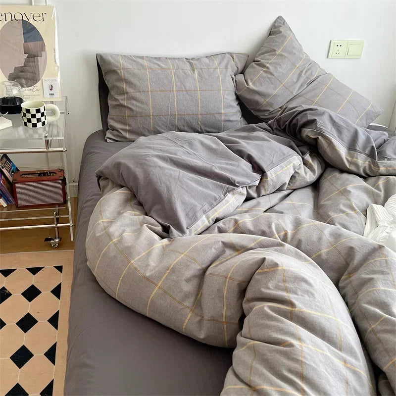 Afralia™ Japanese Style Cotton Printed 4Pcs Bedding Set with Double-Sided Design