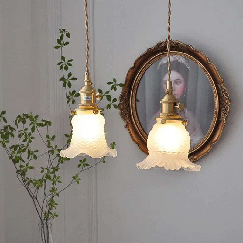 Afralia™ White Bud Glass LED Pendant Light - Modern Kitchen Restaurant Hang Lamp