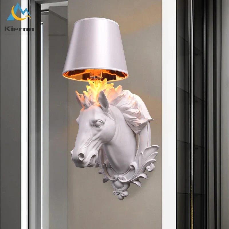 Afralia™ Resin Horse Head LED Wall Lamp for Home Decor