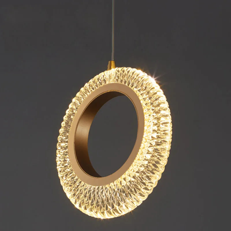 Afralia™ Crystal Ring LED Chandelier: Modern Gold Kitchen Lighting for Staircase, Simple Indoor Hanging Lamp