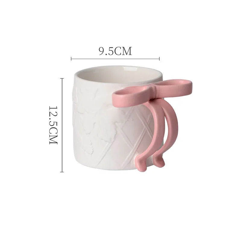 Afralia™ Bowknot Ceramic Mug & Saucer Set - Tea, Coffee, Juice Cup for Dining Table