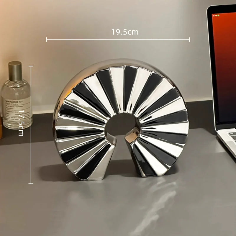 Afralia™ Geometric Ceramic Fan Ornament Sculpture for Home Decor