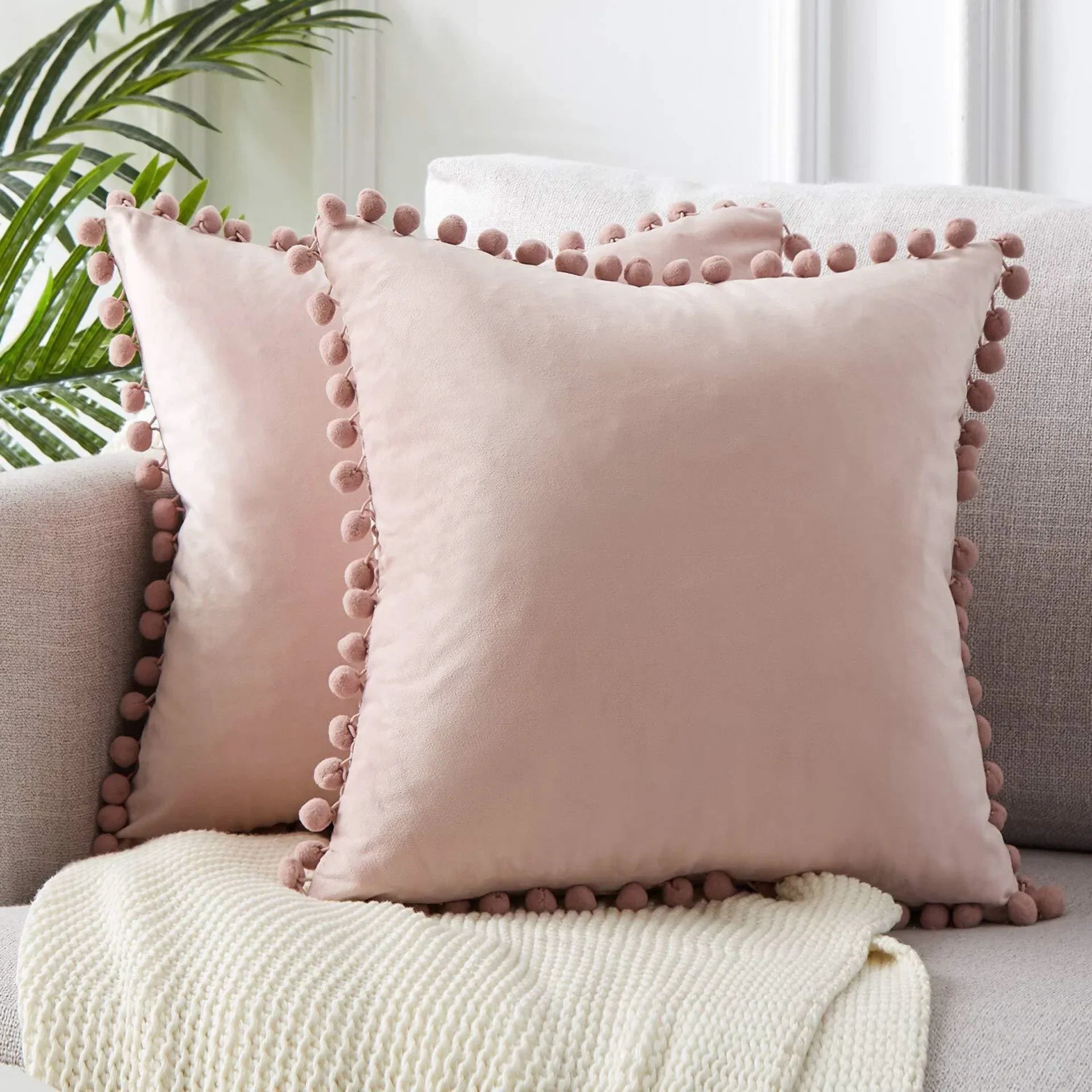 Afralia™ Soft Velvet Decorative Cushion with Ball - Blue Pink Pillow