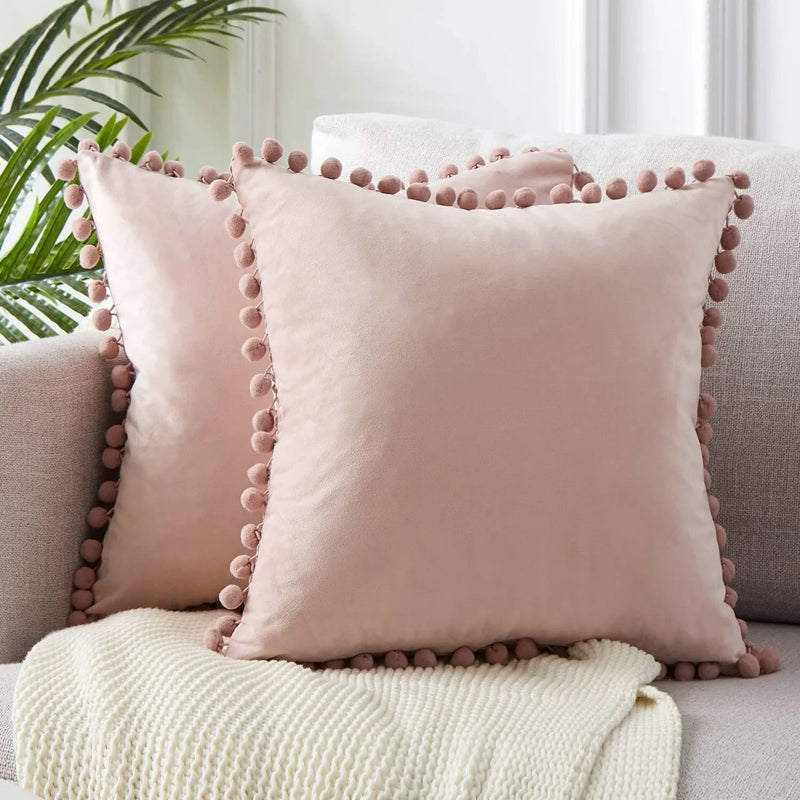 Afralia™ Soft Velvet Decorative Cushion with Ball - Blue Pink Pillow