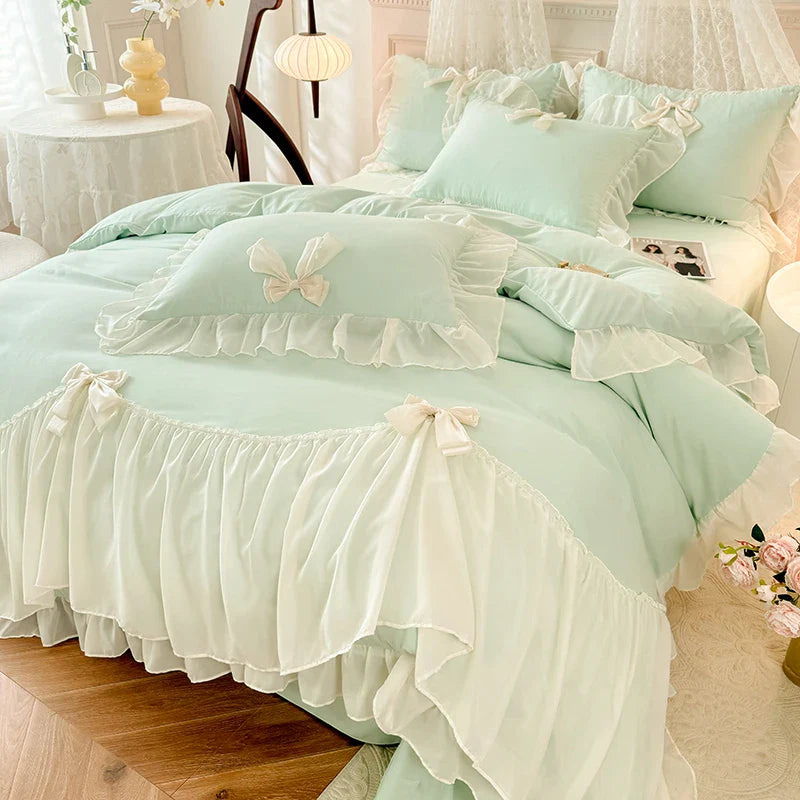 Afralia™ Korean Lace Bow Bedding Set: Luxury Princess Quilt Cover for Girls Wedding Home Textiles
