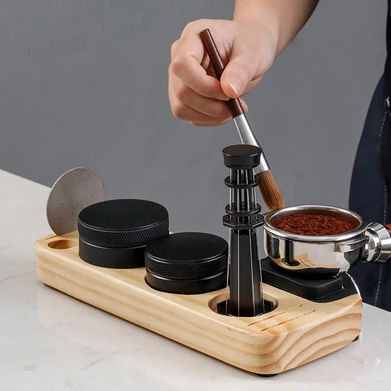 Afralia™ Wooden Coffee Tamper Holder Support Base - Barista Accessories Stand
