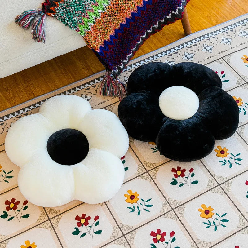 Afralia™ Flower Cushion Sofa Pad Black White Lumbar Support Pillow Room Decor
