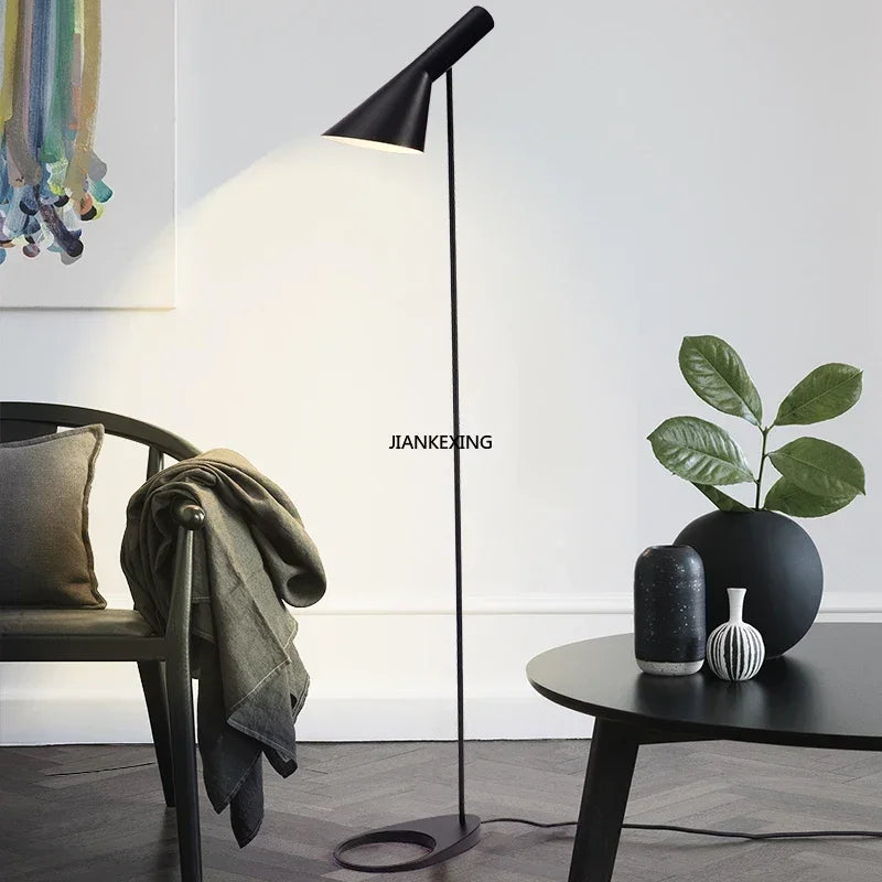 Afralia™ Arne Jacobsen Corner Floor Lamp Black White LED Modern Living Room Decor