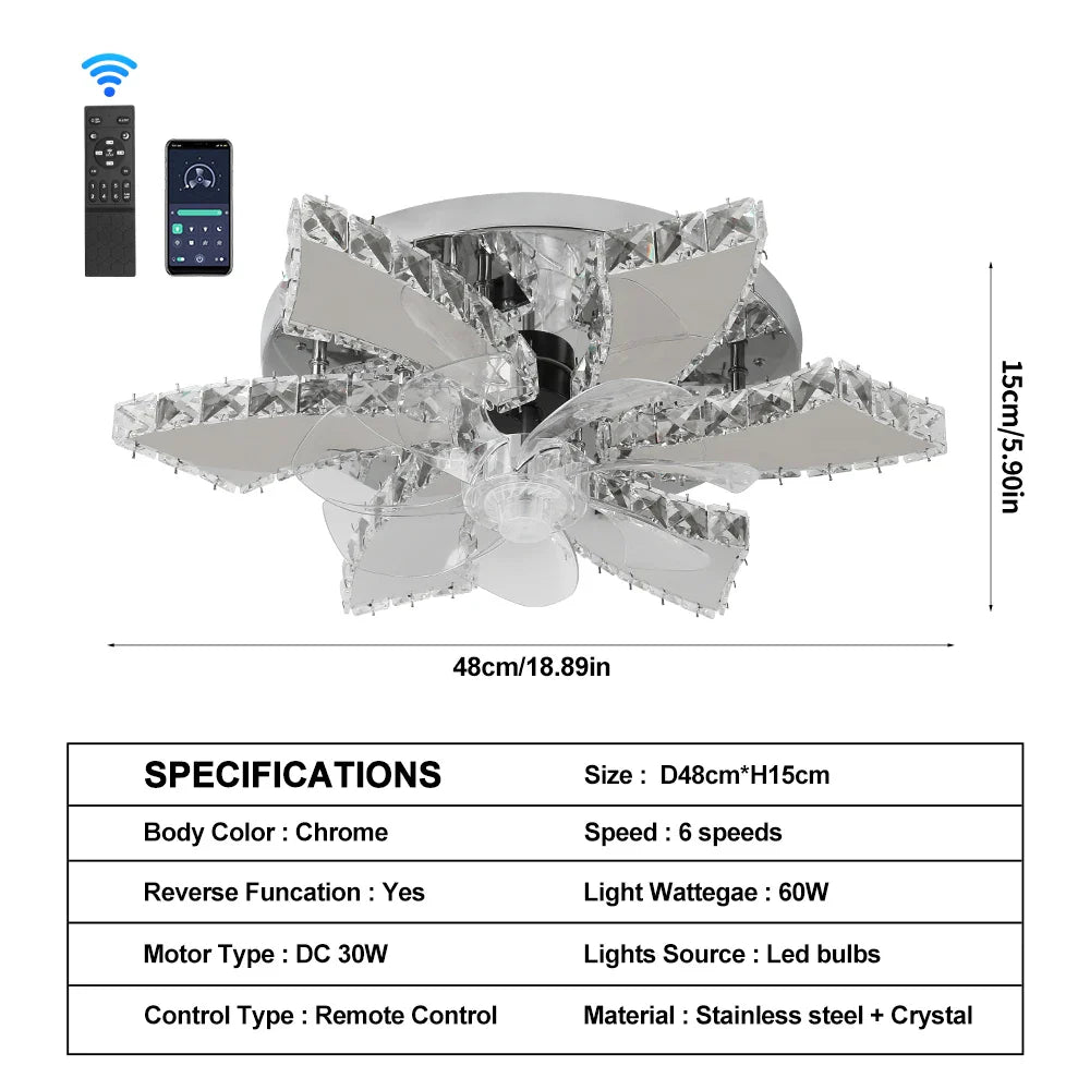 Afralia™ Smart Crystal Ceiling Fan LED Chandelier for Modern Living Dining Room
