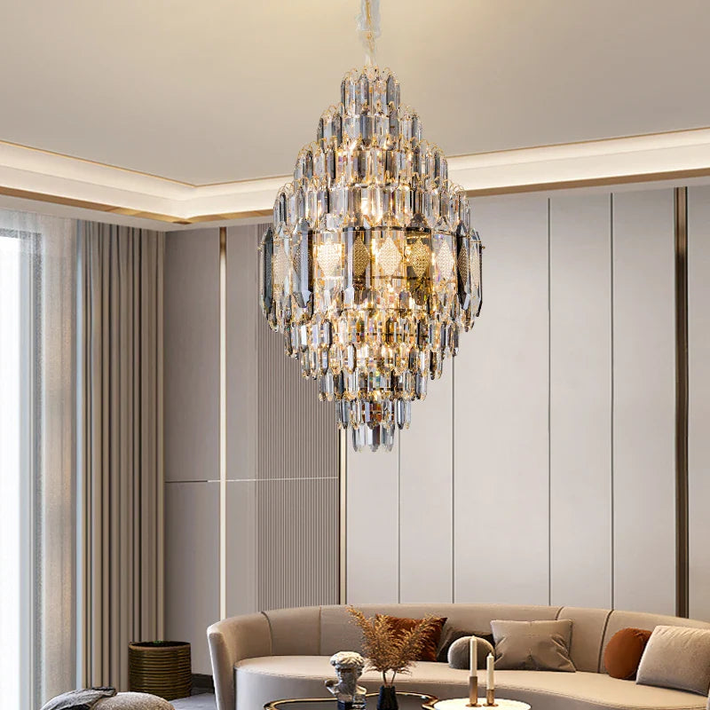 Afralia™ Luxury Crystal Chandelier for Villa Living Room with Elegant Hollow Design