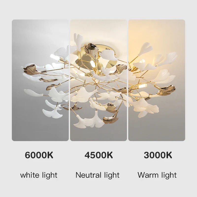 Afralia™ Nordic Ginkgo Leaf Ceramic Ceiling Chandelier Home Lighting Fixtures