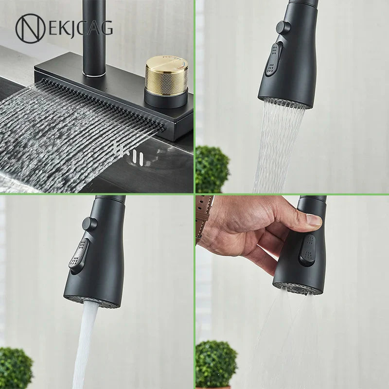 Afralia™ Black Kitchen Faucet: Flexible Pull Out 3 Nozzle Mixer Tap